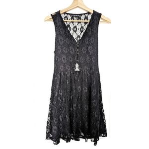 For Love & Lemons Black Sleeveless Lace Skater Dress XS
